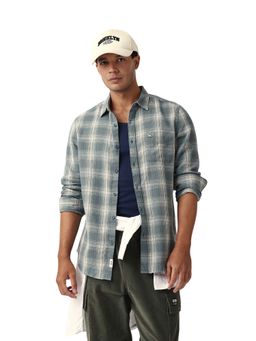 The Bear House - Men Cotton Checked Slim Fit Casual Shirt Teal