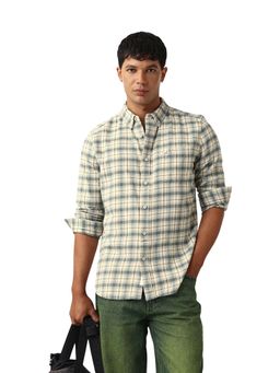 The Bear House - Men Cotton Checked Slim Fit Casual Shirt Green