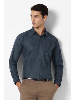 Van Heusen - Men Navy Check Full Sleeves Formal Shirt