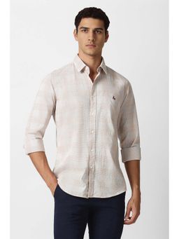 Van Heusen - Men Beige Check Full Sleeves Casual Shirt