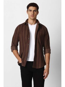 Van Heusen - Men Brown Stripe Full Sleeves Casual Shirt