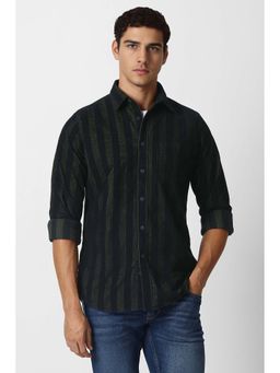 Van Heusen - Men Black Stripe Full Sleeves Casual Shirt