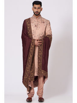 Jatin Malik - Champagne Plush Sherwani (Set of 4)