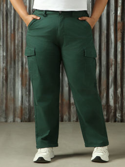 High Star - Green Solid Mom Fit Cotton Trouser