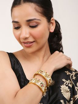 Khushi Jewels - Pachi Kundan and Pearls Lines Bangles