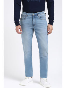 Peter England - Men Light Blue Mid Wash Classic Tapered Jeans