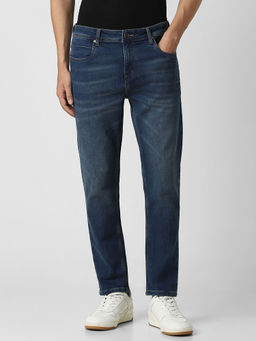 Peter England - Men Navy Light Wash Slim Tapered Jeans