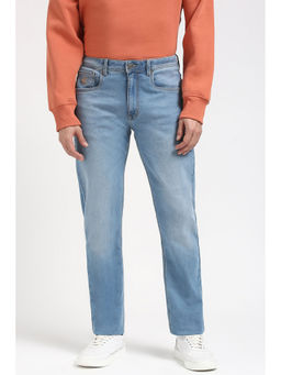 Peter England - Men Light Blue Mid Wash Carrot Fit Jeans