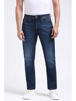 Peter England - Men Blue Mid Wash Carrot Fit Jeans