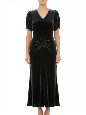 Buy Victoria Beckham Navy Blue V Neck Midi Dress (S) Online