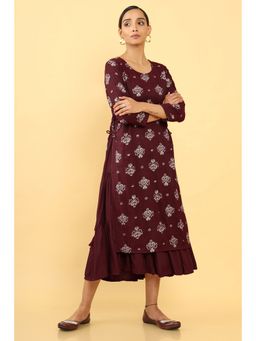 Soch - Women Maroon Rayon Printed Kurta