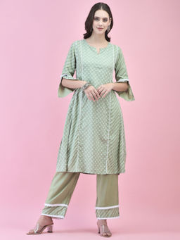 Shree - Women Liva Rayon Green Print Kurta With Pant (Set of 2)
