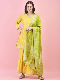 Shree - Women Jacquard Yellow Kurta Sharara with Dupatta (Set of 3)