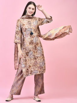 Shree - Women Viscose Brown Paisley Print Kurta Pant and Dupatta (Set of 3)