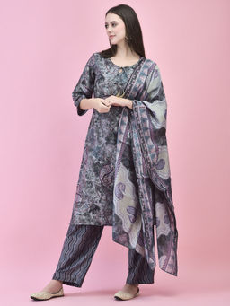 Shree - Women Viscose Grey Paisley Print Kurta Pant and Dupatta (Set of 3)