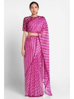 Via East - Pink Kota Silk Leheriya Saree