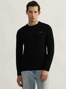 GANT - Men Black Solid Round Neck Full Sleeves Pullover Style Sweater