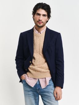 GANT - Men Beige Solid Round Neck Full Sleeves Pullover Style Sweater