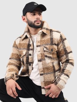 HONNETE - Men Casual Regular Fit Beige Brown Pea Coat