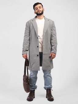 HONNETE - Men Casual Regular Fit Grey Trench Coat