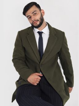 HONNETE - Men Casual Regular Fit Olive Trench Coat