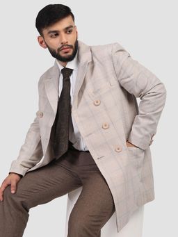 HONNETE - Men Casual Regular Fit Beige Check Trench Coat