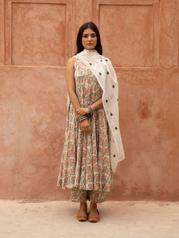 Gulabo Jaipur - Noorani Ice Anarkali Kurta and Pant with Dupatta (Set of 3)