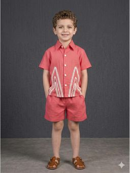 THE WISHING CLOSET - Boys Peach Lace Detail Shirt With Shorts