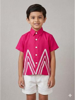 THE WISHING CLOSET - Boys Pink and White Lace Detail Shirt With Shorts