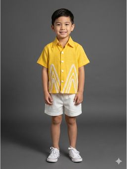 THE WISHING CLOSET - Boys Yellow and White Lace Detail Shirt With Shorts