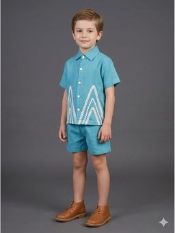 THE WISHING CLOSET - Boys Blue Lace Detail Shirt With Shorts