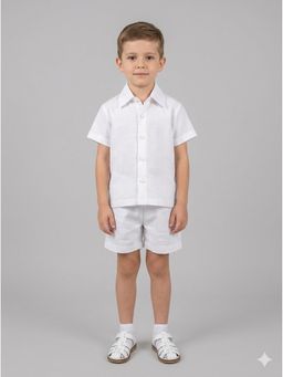 THE WISHING CLOSET - White Solid Collared Shirt With Shorts