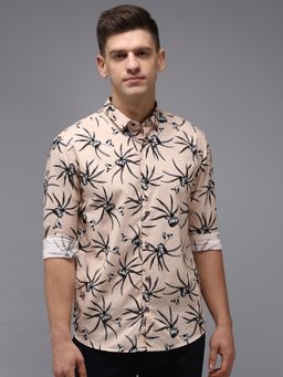 SHOWOFFFF - Men Peach Collar Neck Floral Comfort Fit Shirt