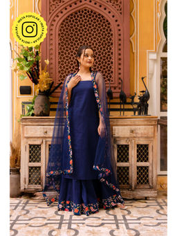 POMCHA - Gaurangi Roop Blue Cotton Kurta with Lehenga and Dupatta (Set of 3)