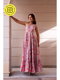 POMCHA - Blue Kapaas One Shoulder Floral Maxi Dress