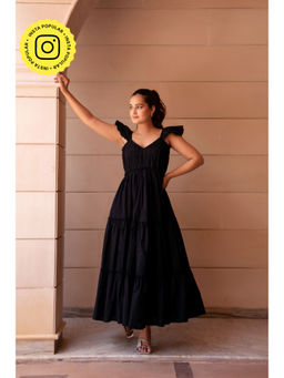 POMCHA - Black Kapaas Tiered Maxi Dress