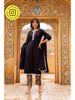 POMCHA - Gaurangi Black Printed Pant Cotton Kurta with Pant and Dupatta (Set of 3)