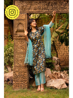 POMCHA - Gaurangi Multi-Color Phulwari Cotton Kurta with Pant and Dupatta (Set of 3)