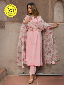 POMCHA - Mosami Pink Suit With Organza Dupatta (Set of 3)