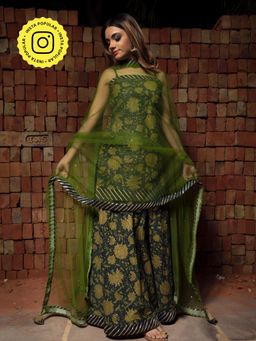 POMCHA - Orchid Green Hand Block Pure Cotton Suit (Set of 3)