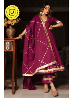 POMCHA - Burgundy Pure Cotton Anarkali (Set of 3)