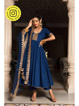 POMCHA - Minakari Blue Anarkali (Set of 3)