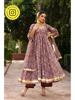 POMCHA - Gulbagh Organza Anarkali (Set of 3)