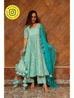 POMCHA - Noor Blue Cotton Angarkha (Set of 3)