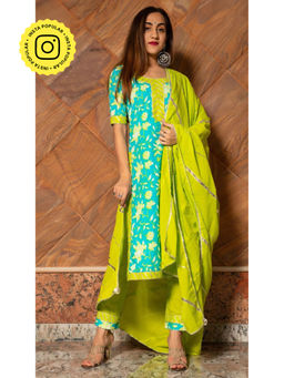 POMCHA - Noor Hand Block Cotton Kurta with Pant & Dupatta (Set of 3)