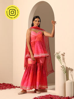 POMCHA - Gul Bahaar Kurti with Sharara and Dupatta (Set of 3)