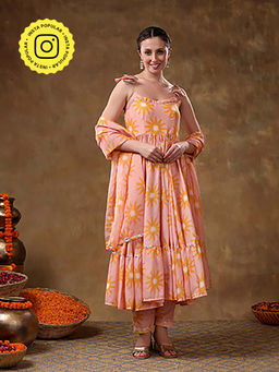 POMCHA - Meraki Jannat Peach Anarkali with Pant and Dupatta (Set of 3)