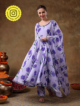 POMCHA - Meraki Fida Purple Muslin Anarkali with Pant and Dupatta (Set of 3)