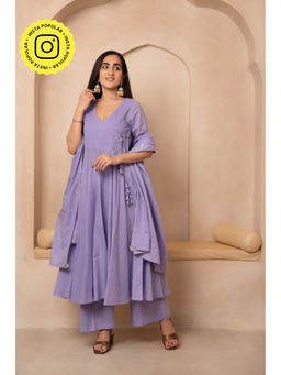 POMCHA - Dhoop Chaav Mira Dusty Purple Cotton Angrakha with Palazzo and Dupatta (Set of 3)