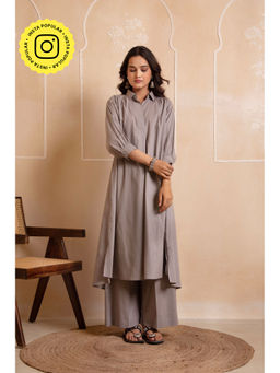 POMCHA - Dhoop Chaav Aisha Grey Cotton Co-Ord (Set of 2)